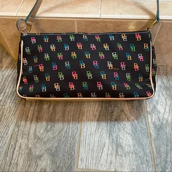 Brentano shoulder bag Purse Black with tan strap Logo print - Picture 4 of 10